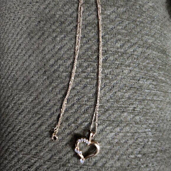 Vintage 14k Gold Necklace w/10K Gold Diamond Open Heart Pendant Twist Chain 19" - Picture 2 of 11